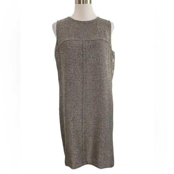 Anne Klein Sleeveless Shift Dress Gray Tweed Career Side Button Size 4 - Picture 1 of 11